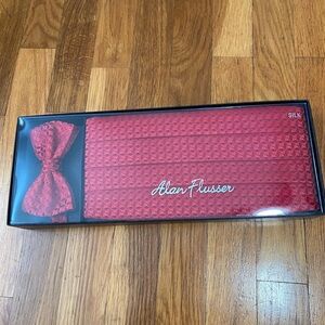 New, Alan Flusser, red bowtie, and cumber bun